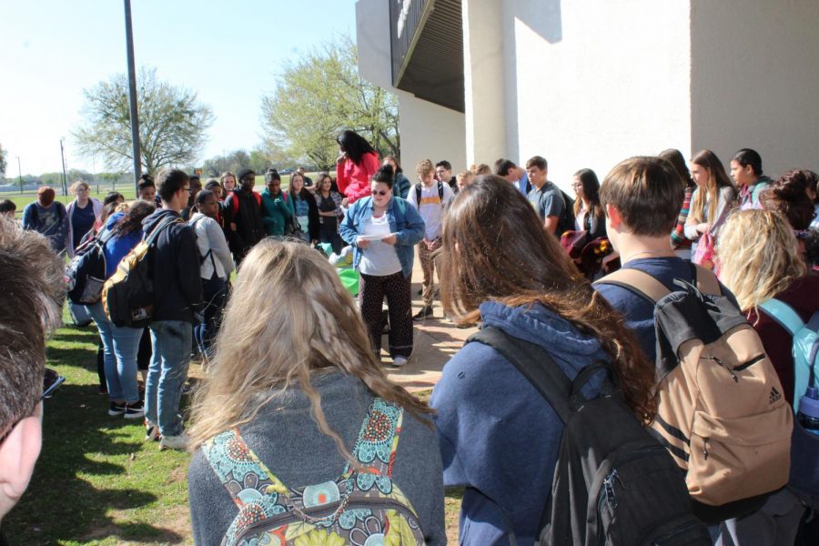 Junior and walk-out organizer Morgan Treece shares her thoughts with the student body.