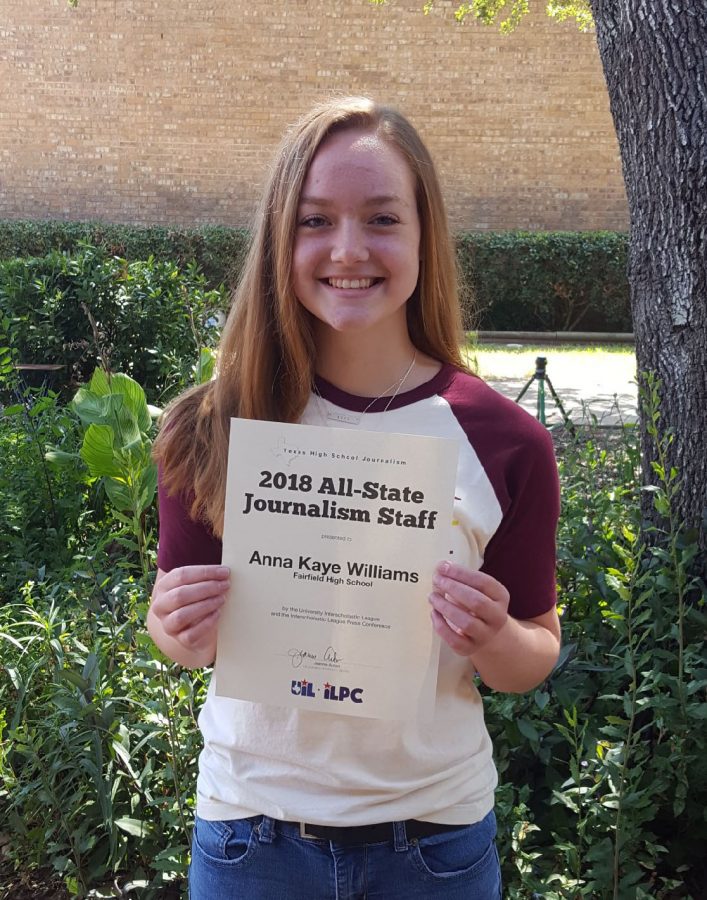 Senior and Eagle Beat Editor in Chief Anna Kaye Williams earned the UIL ILPC 2018 All-State Journalism Staff along with 2018 graduates Britanni Oglesbee and Kaytlyn Brewer.