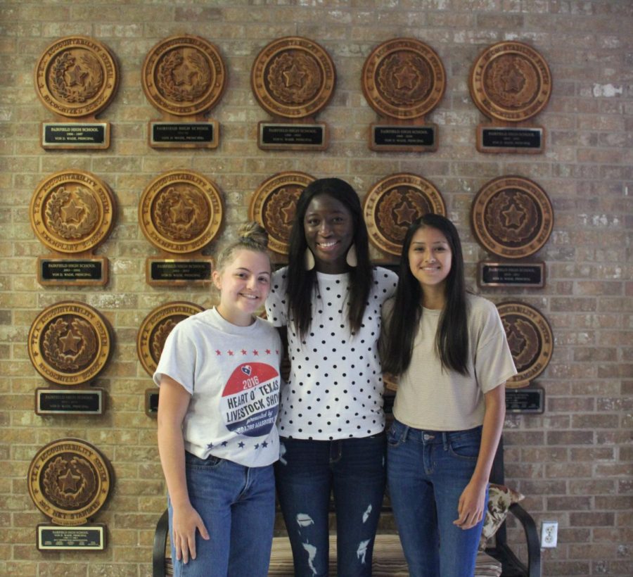 From left to right: sophomore duchess Abby Coleman, junior duchess Shakeitha Wiley, freshman duchess Michelle Castillo.