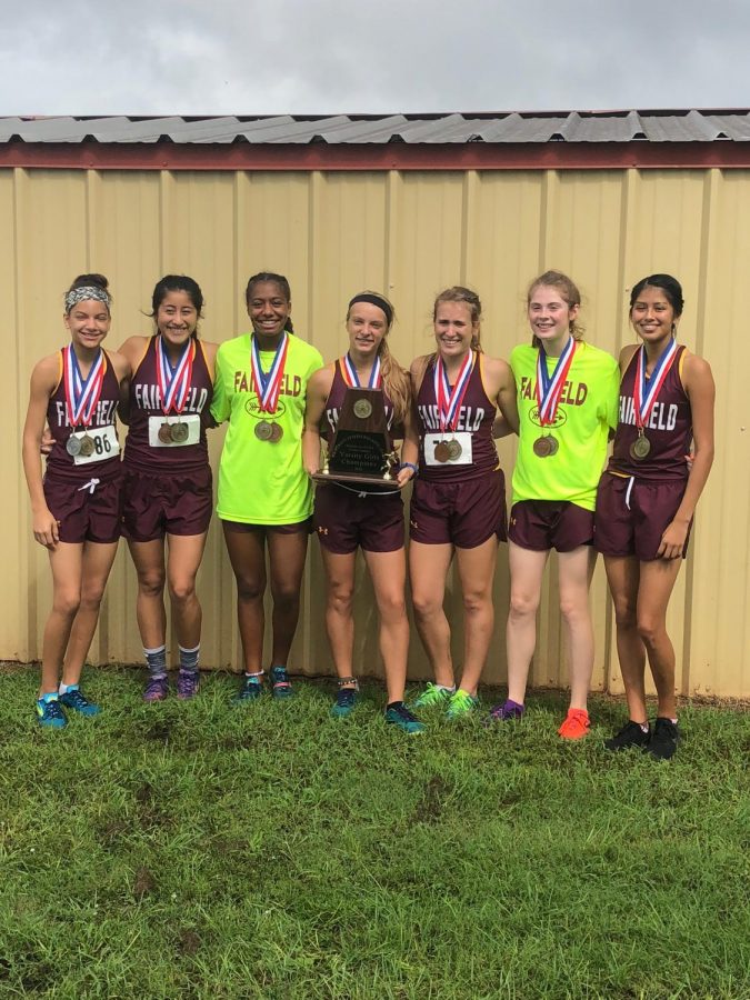 Varsity Girls win first at district. Jarahle Daniels, Diana Casteneda, Morgan Coleman, Madison Smith, Ashlyn Partain, Erica McQuinn, and Michelle Castillo. Photo contributed by senior Morgan Coleman. 