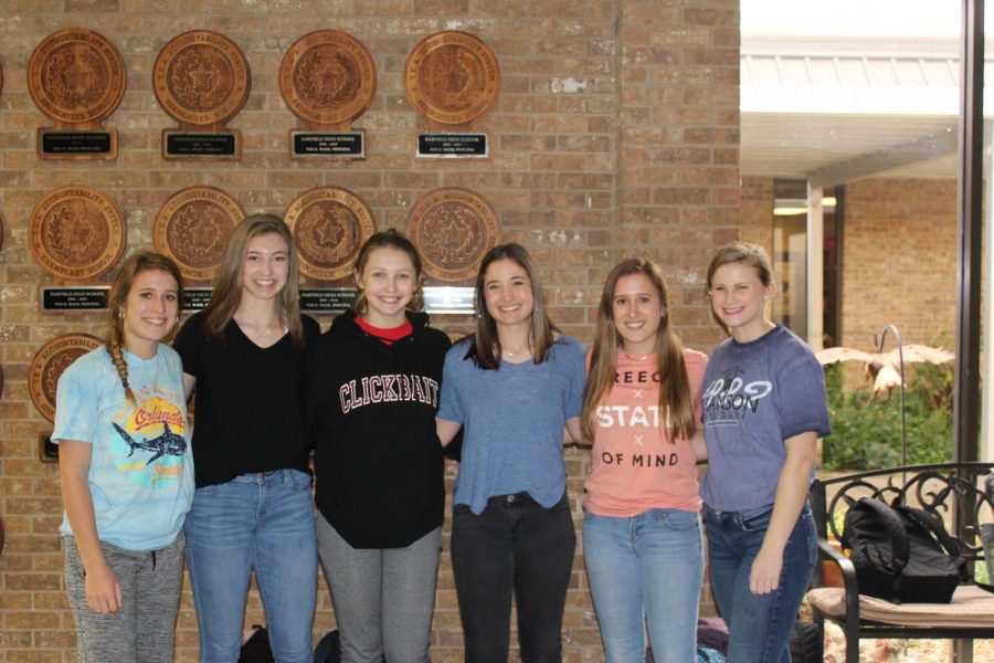 All-District volleyball players include (from left to right) senior Ashlyn Partain, junior Emi Bonner, sophomore Alyssa Williams-Whitaker, junior Rebecca Dunlap, senior Kailyn Partain, and senior Katie Judd. Not pictured is junior Braden Bossier, junior Kayelee Adams, junior Jada Clark, senior Kyleigh Hudson, and sophomore Jenny Pina. Photo by Erin Rachel.