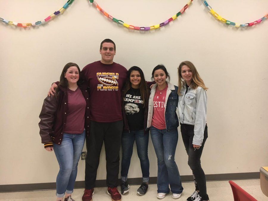 Junior Charity Starr and seniors Josh Arrington, Michelle Rosales, Edith Cockerell, Kathryn Bogle, and Suhani Patel (not pictured) participated in the Eagle clubs last Friday. Photo contributed by Suhani Patel.