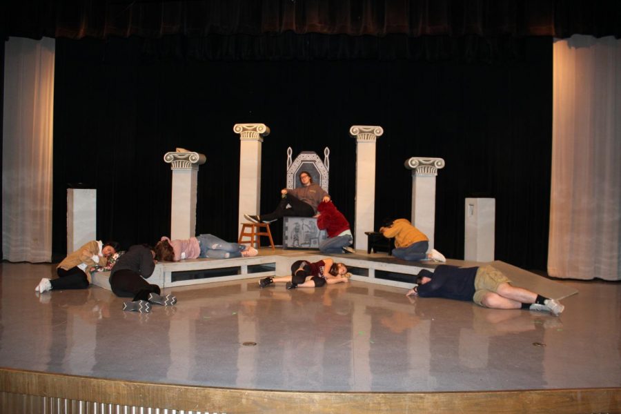 One Act Play cast members practice a scene. Photo by Erin Rachel.