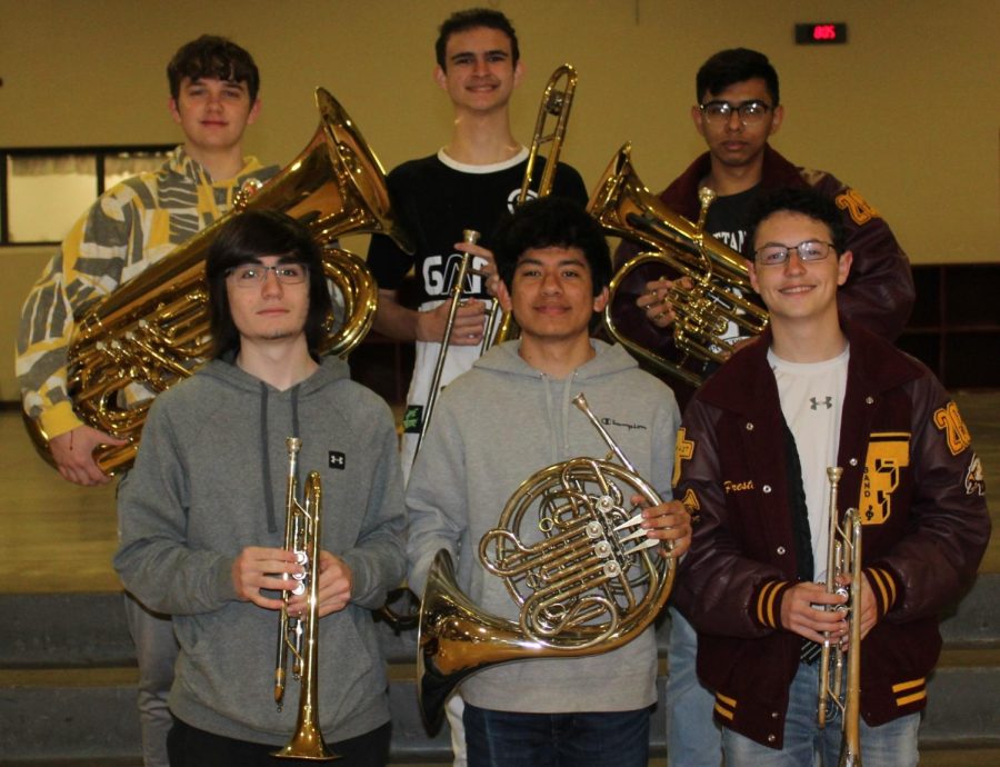 The brass sextet consists of Mason Wright (Tuba), Ben Kilkenny (Trombone), Leon Rosales (Euphonium), Nathan Dunlap (Trumpet), Nick Salazar (French Horn), & Preston Patrick (Trumpet).