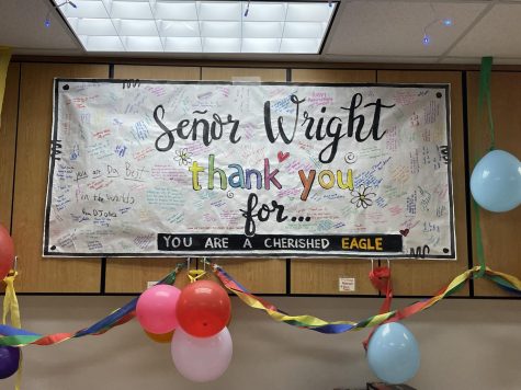 Students surprise Mr. Wright with messages of thanks.