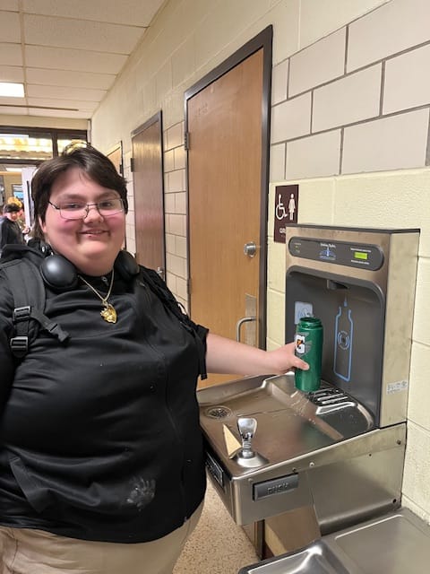 Sophomore Nicholas Ingalls is the first to use the new water refill station.